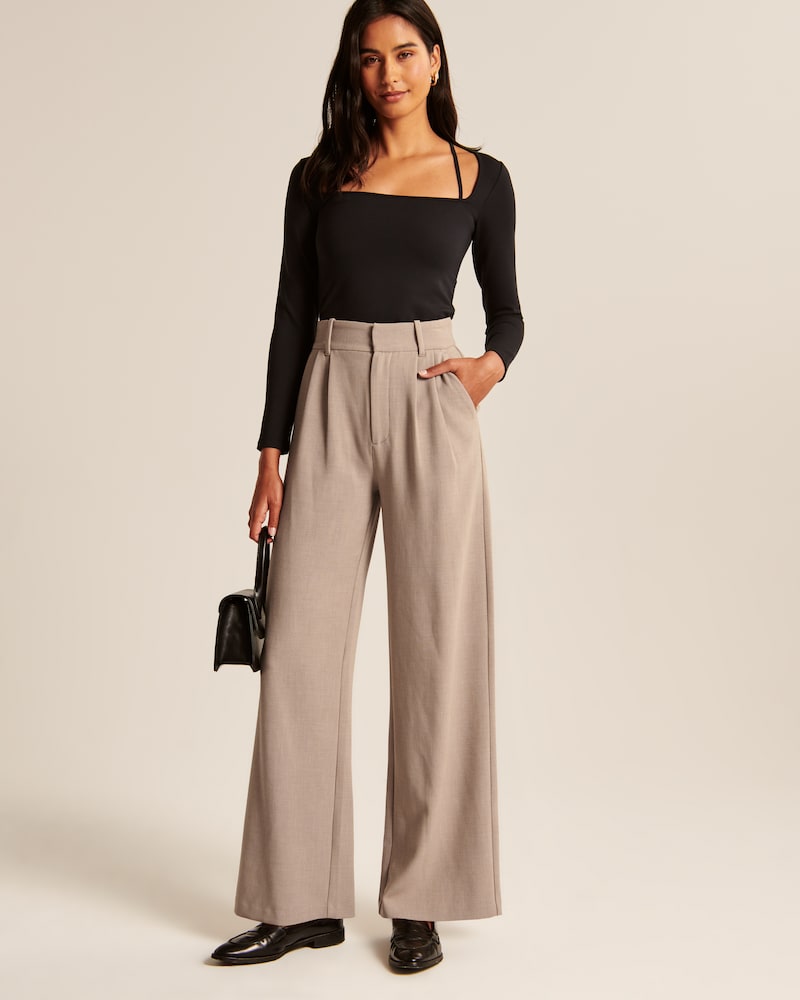 BELLA TAUPE Tailored Pantalon Wide Leg