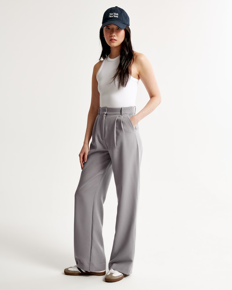 BELLA STONE GREY Tailored Pantalon Wide Leg